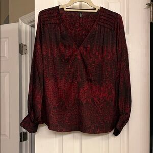 White House Black Market Crimson and Ebony Blouse